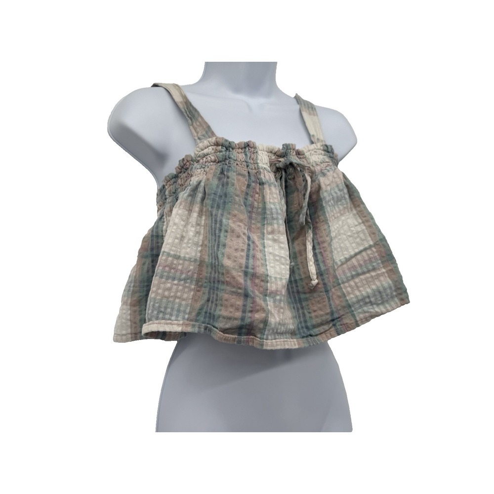 American Eagle Plaid Swing crop tank top cottagecore festival spring‎ tie front